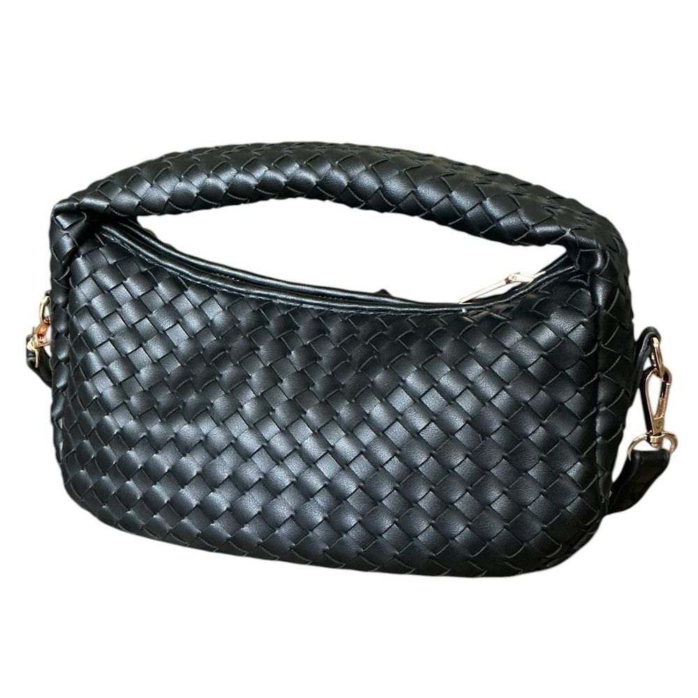 Urban Expressions Mini Black Woven Faux Leather Handbag with Crossbody Strap